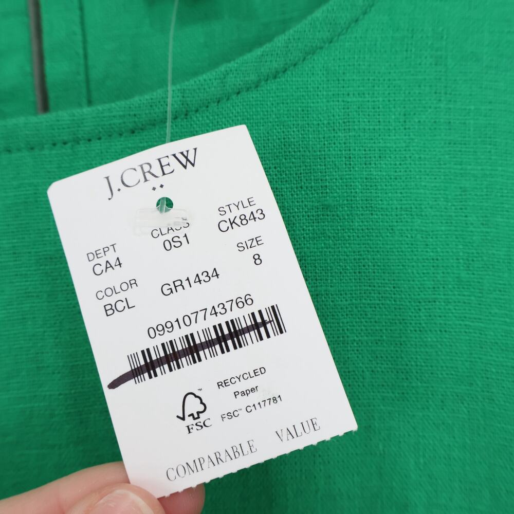 NWT J.Crew Factory Linen-Blend Sleeveless Mini Dress Bright Clover Green Size 8 - Picture 7 of 8